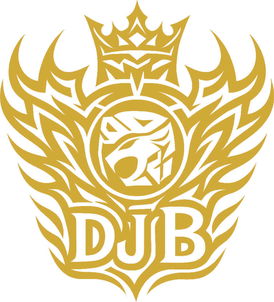 DJ B crest: a crowned panther with flame wings